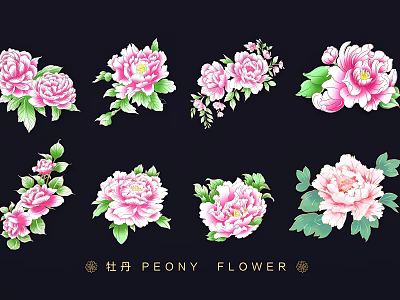 Pink Peony Flower Wall Decor With Various Decorative Patterns For Home Decoration 3d model