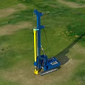 Heavy Duty Industrial Drill Rig With Blue Crawler Base And Yellow Mast On Green Site