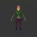 3D Female Character With Orange Hair Blue Scarf And Utility Style Outfit