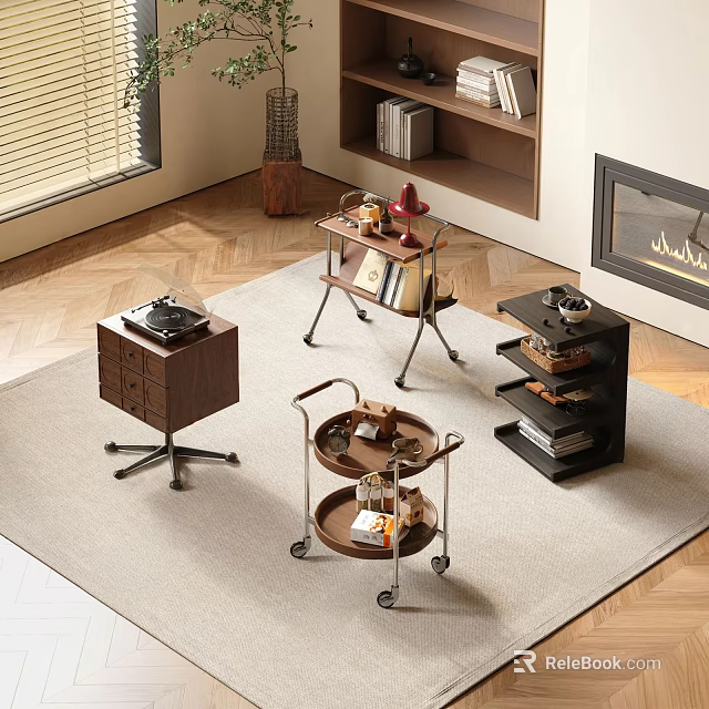 Modern Living Room Side Tables with Wheels Drawers Multi Tiered Wooden Metal Design 3d model 