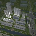 Aerial View Planning of Urban Residential Area With High Rise Low Rise Buildings River Roads And Greenery