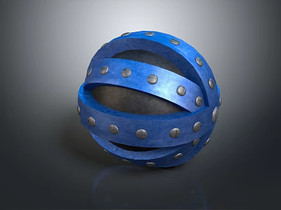 Blue Industrial Sphere Equipment With Metal Rings And Riveted Design Features 3d model
