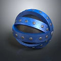 Blue Industrial Sphere Equipment With Metal Rings And Riveted Design Features