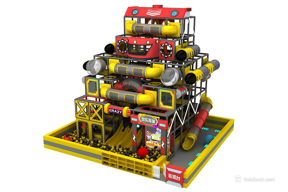 Indoor Adventure Playground With Multi Level Tubes Platforms And Ball Pit 3d model 