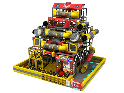 Indoor Adventure Playground With Multi Level Tubes Platforms And Ball Pit 3d model