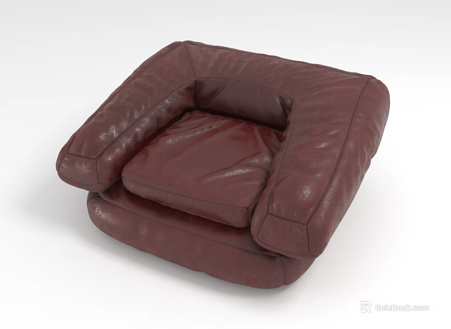 Burgundy Leather Single Sofa Modern Design With Armrests And Comfortable Backrest 3d model 