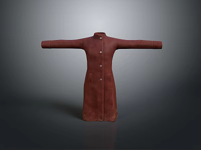 Long Brown Leather Coat With Button Front And Simple Design Isolated On Gray Background 3d model