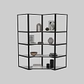 Modern Black Metal Shelving Unit With Decorative Vases Books And Photo Frames
