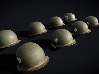 Green Military Combat Helmets With White Heart And Clover Symbols Collection 3d model