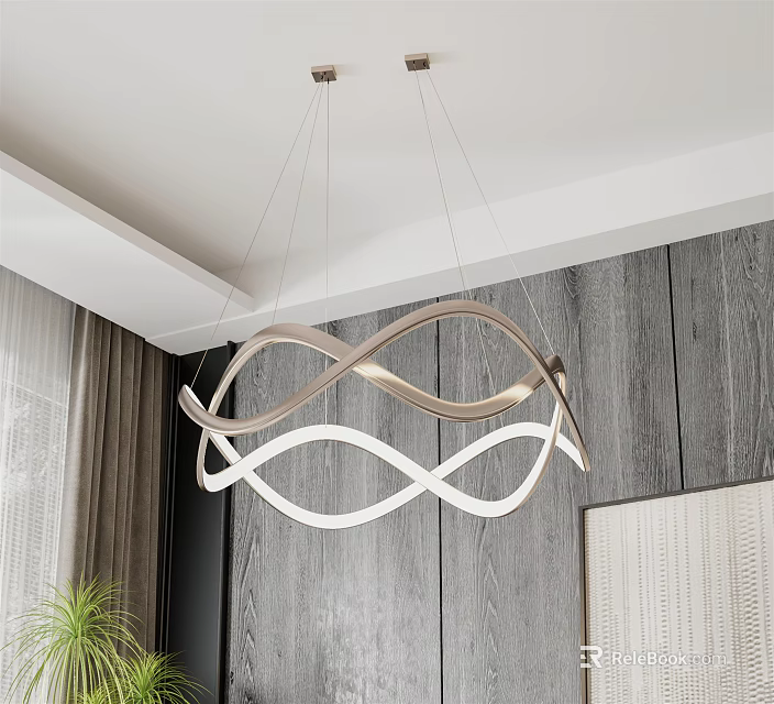 Modern Twisted Curved Chandelier With LED Light In Living Room Interior 3d model 