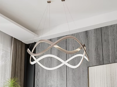 Modern Twisted Curved Chandelier With LED Light In Living Room Interior 3d model