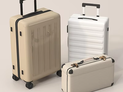 Modern Luggage Suitcases In Various Styles Beige White And Textured With Rolling Wheels 3d model