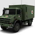 Green Functional Vehicle with Red Cross for Medical Rescue and Off Road Operations