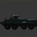 Armored Military Vehicle Featuring Six Wheel Design Turret Camera Antenna And Number 001