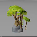 3D Plant Model Featuring Large Tree Small Tree Green Yellow Leaves and Brown Trunks
