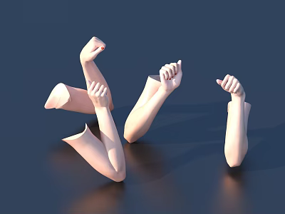 Woman's Arms in Various Poses Against Dark Background With Reflective Surface 3d model