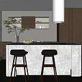 Modern Bar Counter Interior Design With Black Stools Sleek Countertop And Indoor Plant