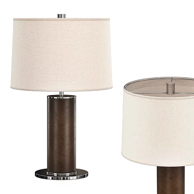 Sleek Table Lamps With Beige Fabric Shades And Dark Brown Bases 3d model