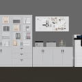 Office Storage Space With White Cabinets Glass Doors File Folders Bulletin Board And Printer