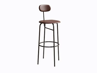 Modern Brown Bar Stool With Black Metal Frame And High Back Design 3d model