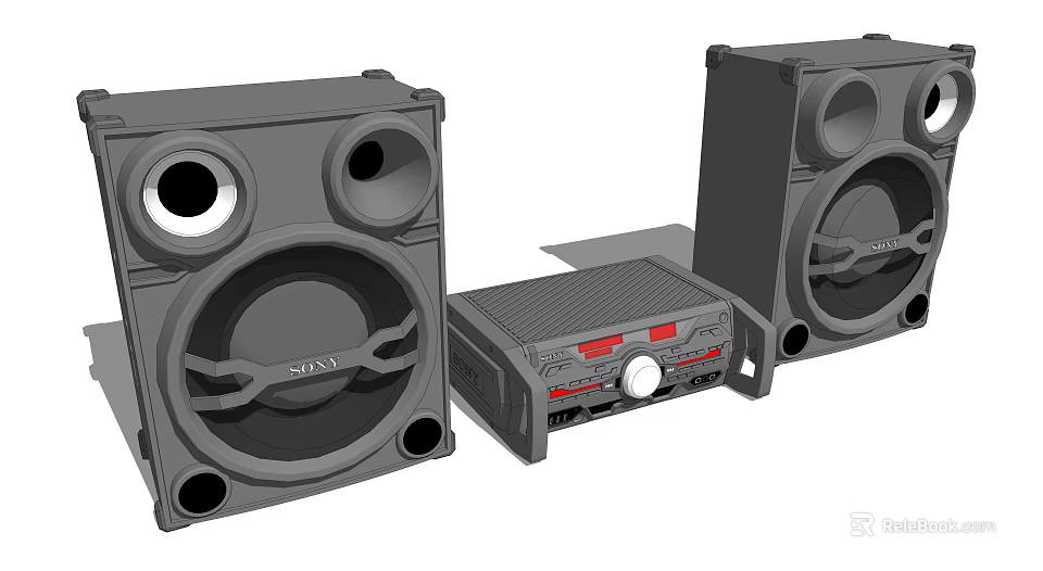 Home Audio System With Two Speakers And Control Unit For High Quality Sound 3d model 