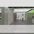 Contemporary Clothing Store Interior With Glass Doors Display Racks Green Walls And Bright Lighting