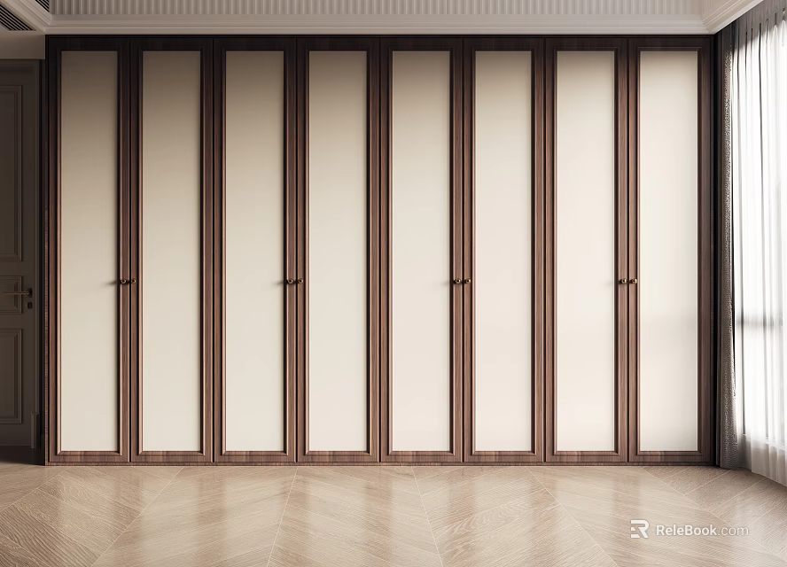 Modern Wardrobe Interior Design With Wooden Frame Sliding Doors And Light Panels 3d model 