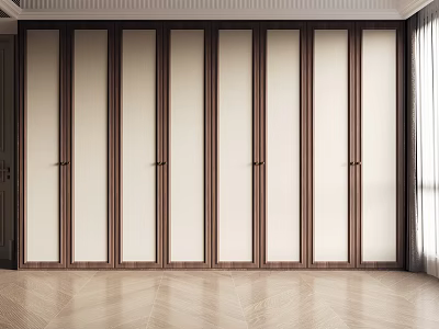 Modern Wardrobe Interior Design With Wooden Frame Sliding Doors And Light Panels 3d model