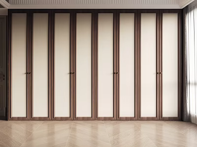 Modern Wardrobe Interior Design With Wooden Frame Sliding Doors And Light Panels 3d model