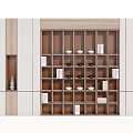 Elegant Modern Wooden Shelving Unit With Open Compartments Displaying Books And Tea Sets