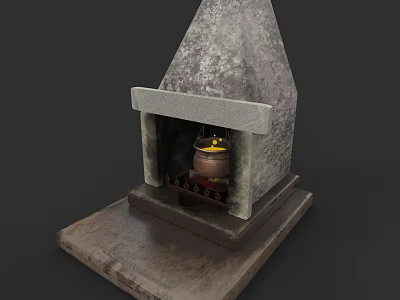 Stone Fireplace With Conical Top And Burning Container On Square Base 3d model