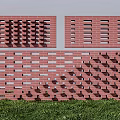 Red Brick Perforated Screen Wall With Geometric Patterns And Grass Background 3d model