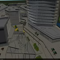 Modern High Rise Residential Building Complex With Glass Curtain Wall And Landscaping