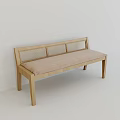 Minimalist Natural Wood Lounge Bench With Woven Rattan Backrest And Soft Comfortable Beige Fabric Cushion
