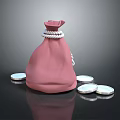 Pink Drawstring Money Pouch With Shiny Coins Around For Daily Use