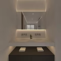 Modern Bathroom Washbasin With Large Mirror Backlit Lighting And Folded Towels