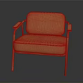 Modern Orange Chair With Armrest And Leather Upholstery And Metal Frame