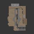 Architectural Building Model With Stone Facade Glass Skylights And Interior Pathways