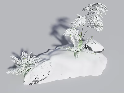 White Sculpture Carving With Fern Plant Decor And Artistic Design Elements 3d model