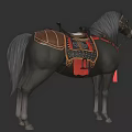 Black Horses With Decorative Saddles Red Tassels And Gold Accents