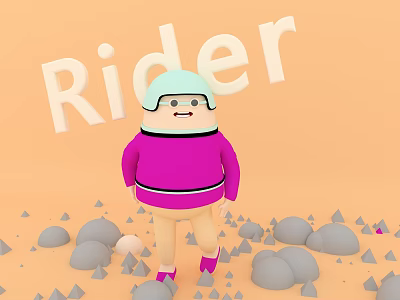 Animated Game Character With Light Green Helmet Pink Sweater Gray Stones And Orange Background 3d model