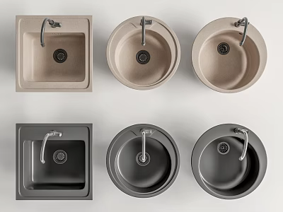 Modern Kitchen Sink Designs Square Round Shapes Beige Dark Gray With Faucet 3d model