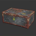 Vintage Decorative Box With Red And Blue Painted Top Worn Edges And Brass Lock