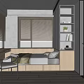 Modern Tatami Bedroom Interior Design With Bed Desk Chair Bookshelf And Window Blinds