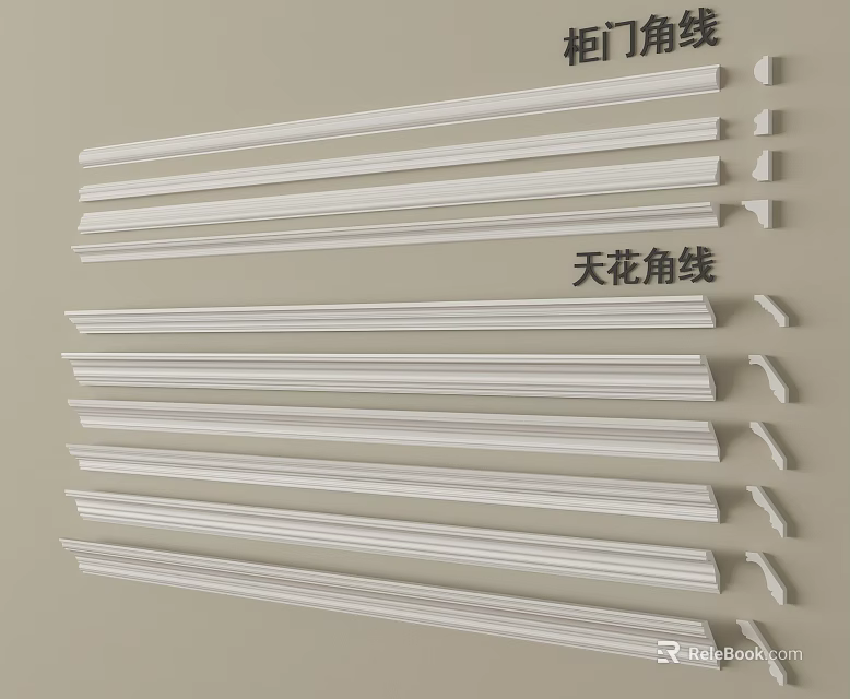 Various Gypsum Cornice For Cabinet Top And Ceiling Corner Interior Decoration 3d model 