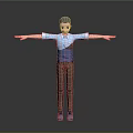 3D Human Character Model With Blue Shirt Brown Pants And Outstretched Arms