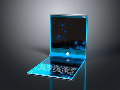 Modern Blue Laptop With Sleek Transparent Design And Illuminated Keyboard 3d model