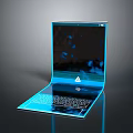 Modern Blue Laptop With Sleek Transparent Design And Illuminated Keyboard