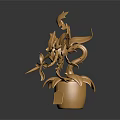 Golden Ornamental Sculpture With Intricate Leaf Like Wings And Detailed Base