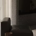 Black Leather Single Sofa In Living Room With Gray Terrazzo Wall And Curtains